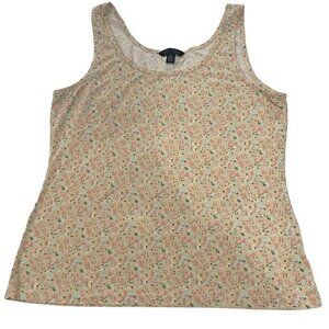 Tommy Hilfiger Women Tank Top Floral Light Green Peach Rounded Neckline Large